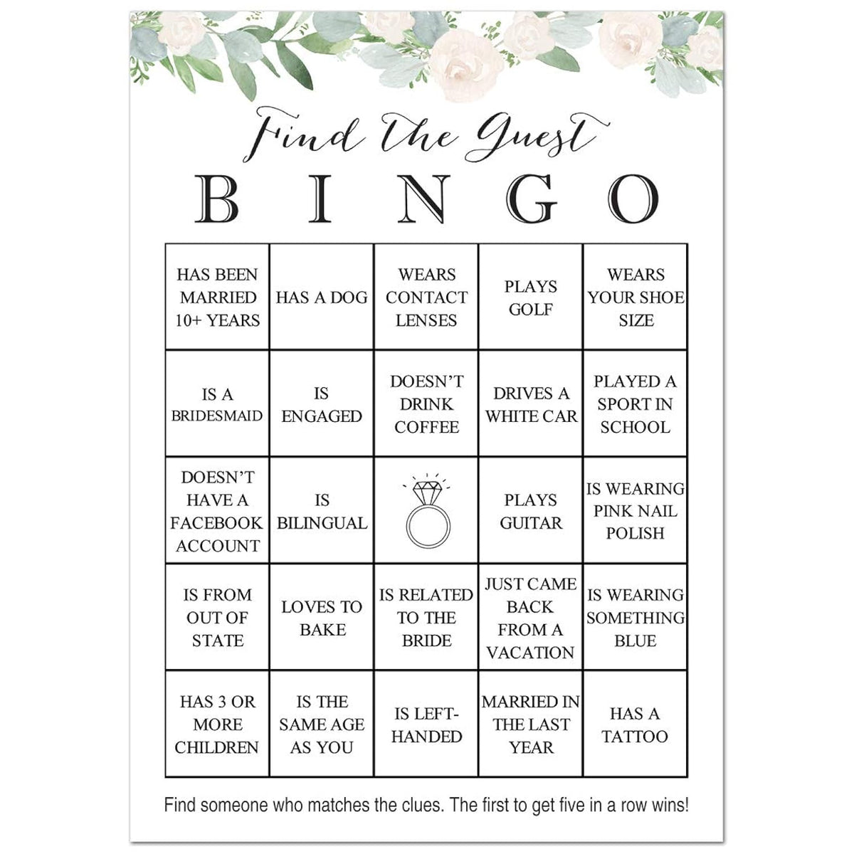 24 Cnt Find The Guest Bingo Bridal Shower Games - Greenery Floral Bridal Shower Game
