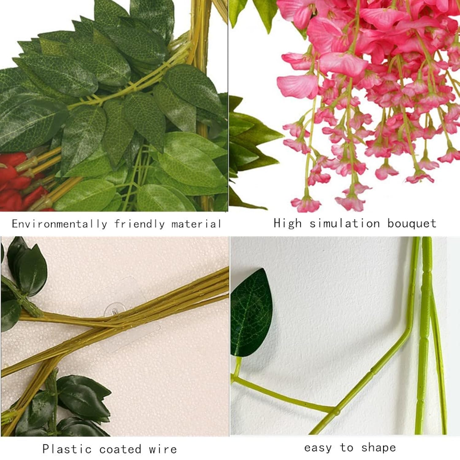 12 Pcs Artificial Wisteria Flowers Garland, 3.6 Ft Silk Fake Flowers Hanging Vine For Indoor Outdoor Home Garden Christmas Wedding Party Decoration (Pink)