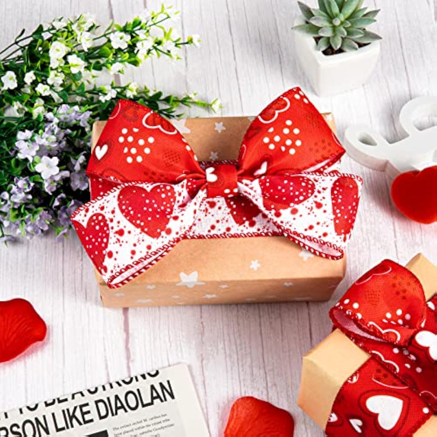 Valentine'S Day Wired Edge Ribbon 26.4 Yards Heart Truck Patterned Cra