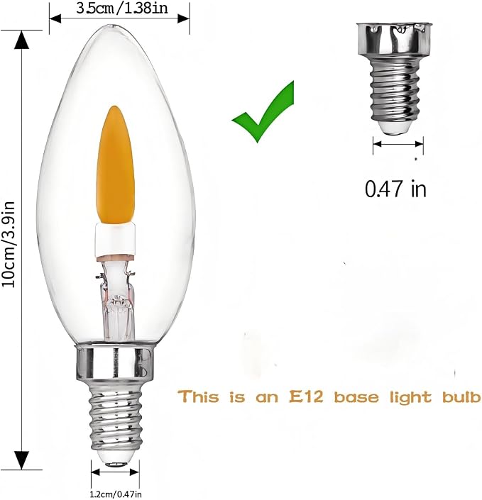 Tech E12 Base C35 Flame Tip Flicker Bulbs Crystal Clear Halloween Candle Light Orange Glow 6 Pack