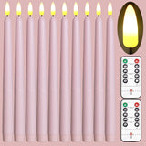 10 Pack Pink Flameless Wax Coverd 11'' Taper Candles With 2 Remote, Led Battery Operated Flickering Bright Candle For Proposal, Wedding, Festive, Family Dinner, Birthday Party, Or Home Decor