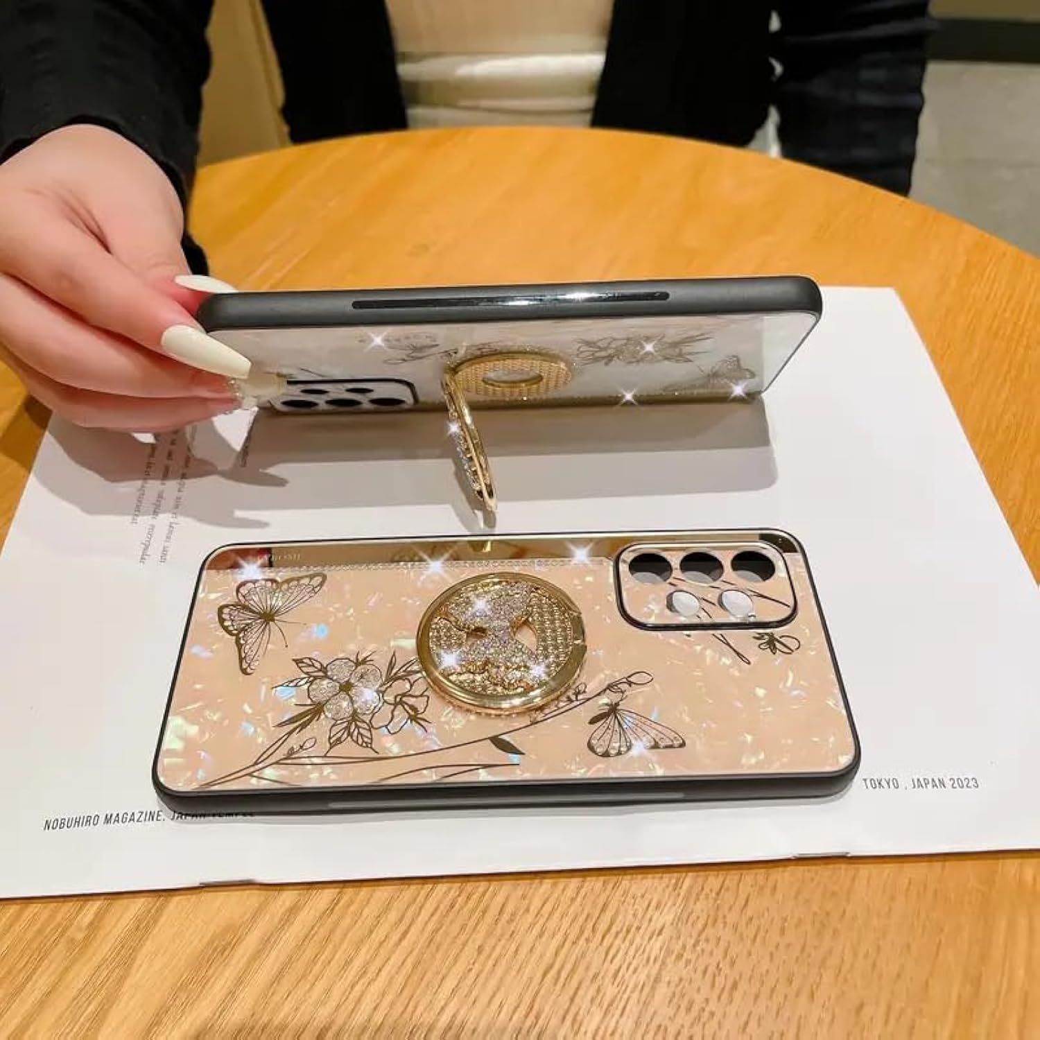 Topwin Galaxy A32 5G Kickstand Case, Cute Marble Conch Shell Floral Butterfly with Ring Stand Elegant Shockproof Protective Cover for Girls Women for Samsung Galaxy A32 5G (Rose Gold)