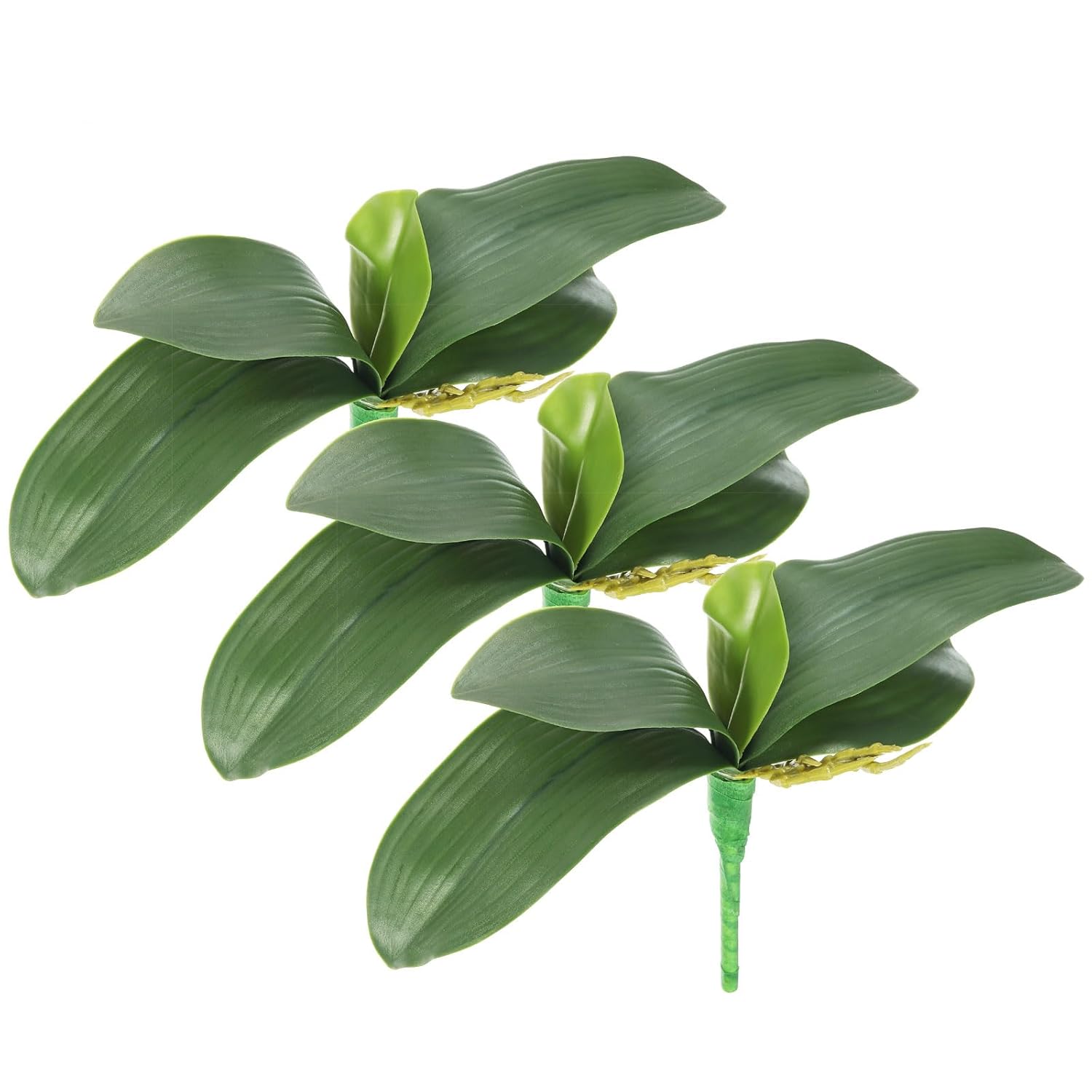 Orchid Leaves 10.63 Inch, 3 Pcs Small Artificial Faux Phalaenopsis Foliage Real Latex Touch Green Plant 5 Leaves With Stems For Home Flowers Pot Decor, Green