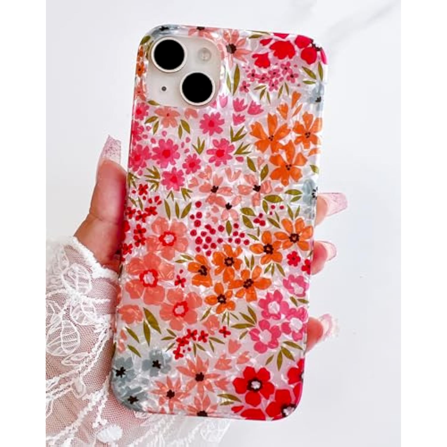 For Iphone 15 Plus/14 Plus Case 6.7 Inch,Cute Flower Design For Women,Shell Pattern Soft Bumper Lightweight Fit Shockproof Phone Cover,Pink Floral