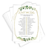 Bridal Shower Games – Would She Rather Game With Fun Bride-To-Be Trivia, Wedding Shower Activity, Botanical Greenery Theme, 50 Guests