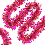 33Ft Valentines Tinsel Garland, Red Pink Metallic Twist Foil Tinsel Garland With Heart Ornament Hanging Heart Garland For Valentines Wedding Birthday Party Indoor Outdoor Decoration