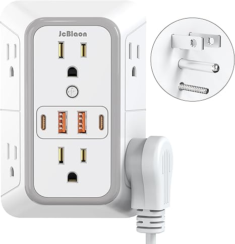 Wall Outlet Extender Surge Protector with 6 Outlets 4 USB Ports 1050J Multi Plug Adapter