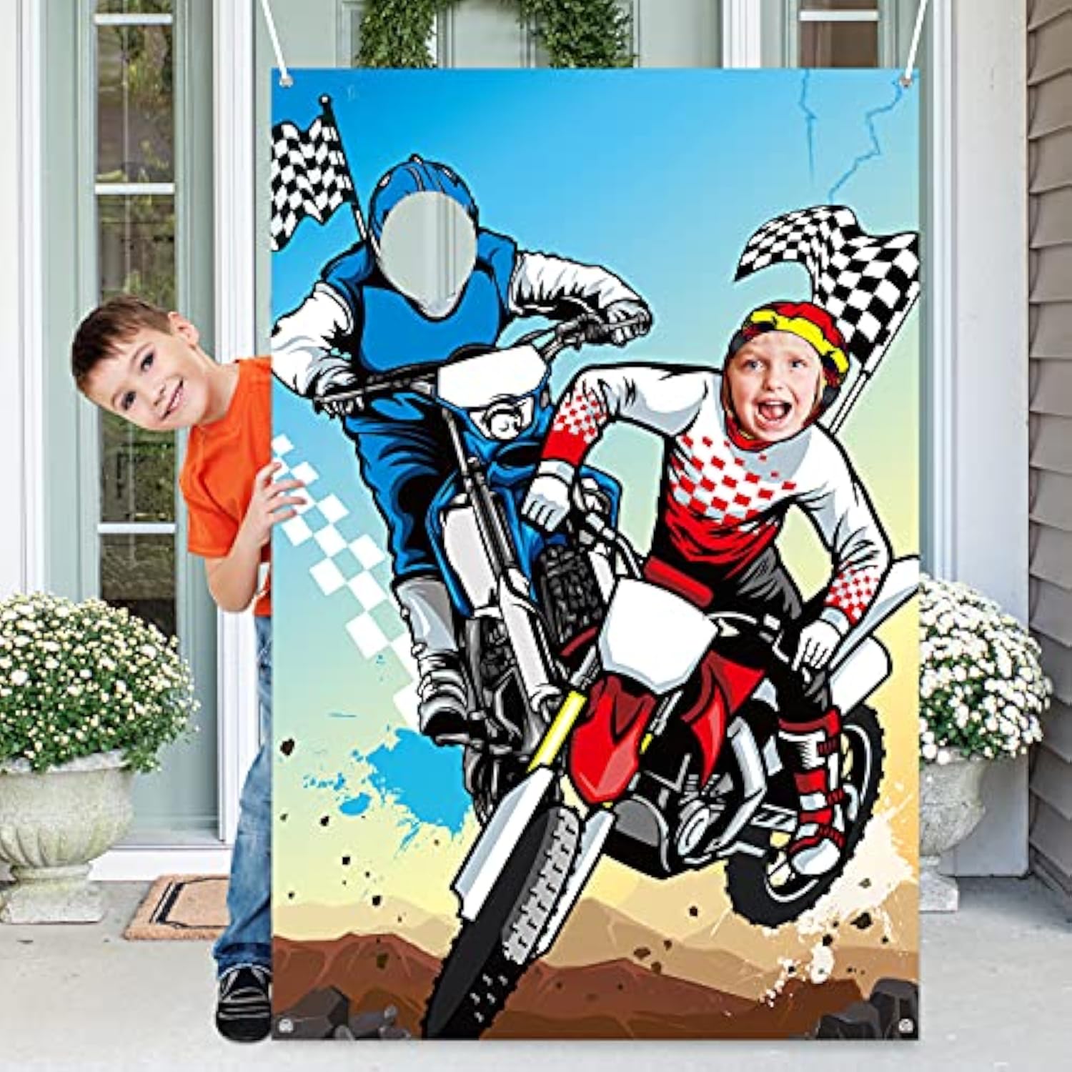 Motocross Photo Door Banner 59×39 — Dirt Bike Backdrop & Kids Party Prop