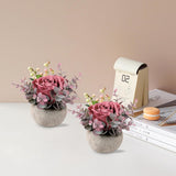 2 Pack Mini Potted Flowers, Pink Rose Artificial Flowers In Pot Fake Greenery Potted Plants Desk Shelf Decor For Home Office Living Room Bathroom