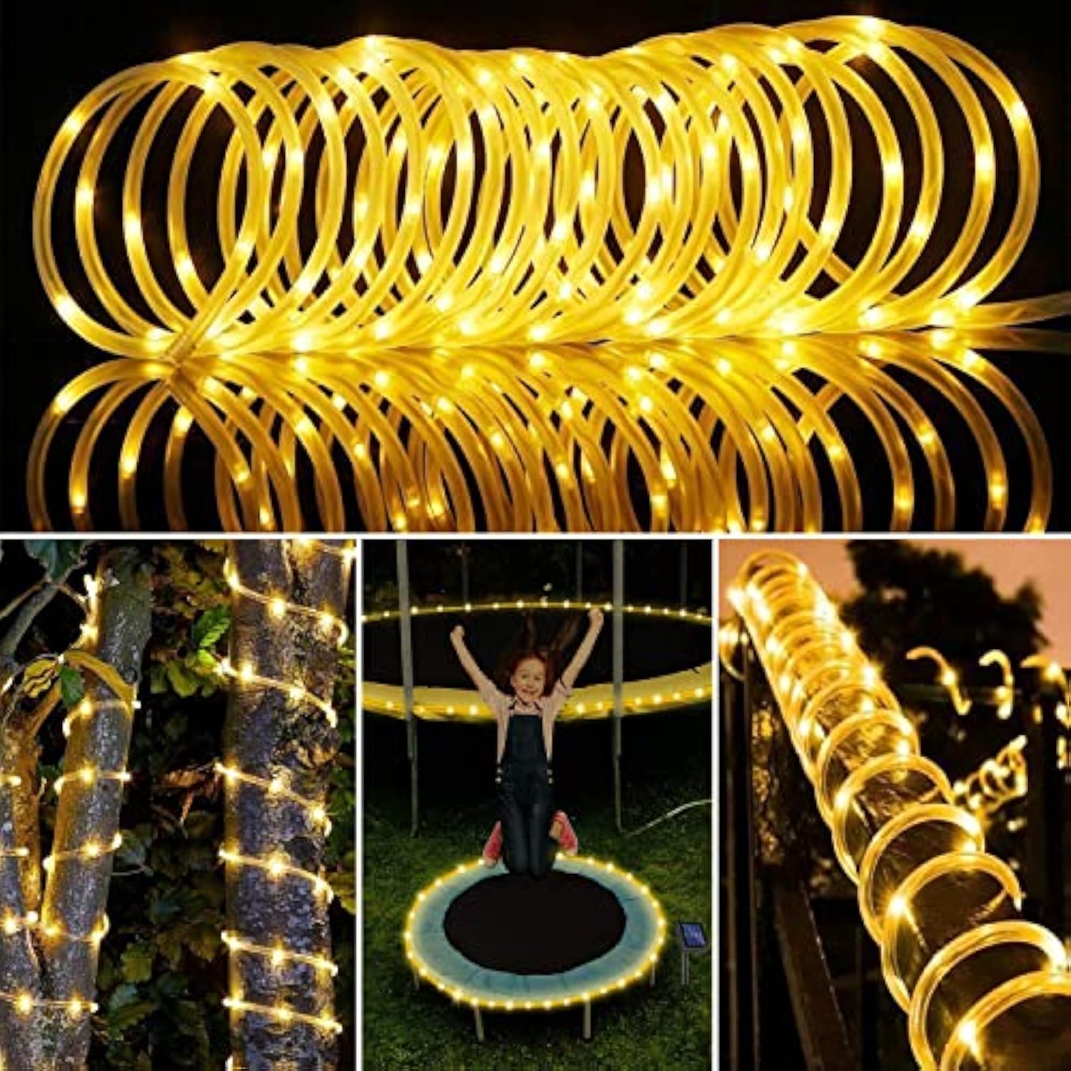 Solar Rope Lights Outdoor String Lights, 16.5 Ft 50 Led Tube Light Waterproof Copper Wire Fairy Lights For Garden Fence