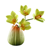 Green Orchid Artificial Flowers With Ceramic Vase, Artificial Phalaenopsis Flowers For Home Décor, Fake Flowers In Vase For Centerpieces, 1 Piece