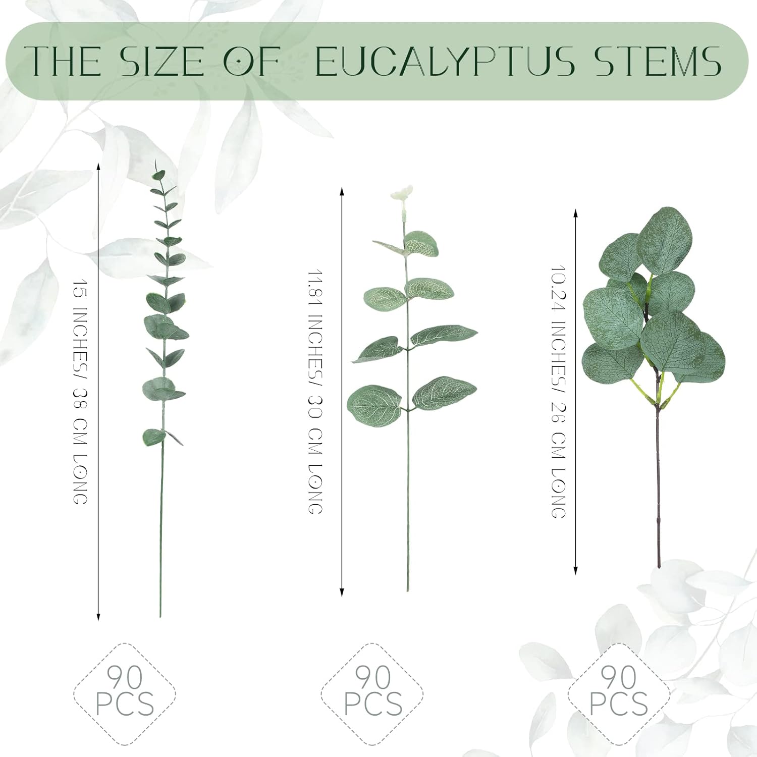 270 Pcs 3 Kinds Mixed Eucalyptus Leaves Stems Bulk Artificial Silver Dollar Leaves Picks Dried Eucalyptus Bundle Faux Spray For Wedding Vase Bouquet Floral Arrangement (Green)