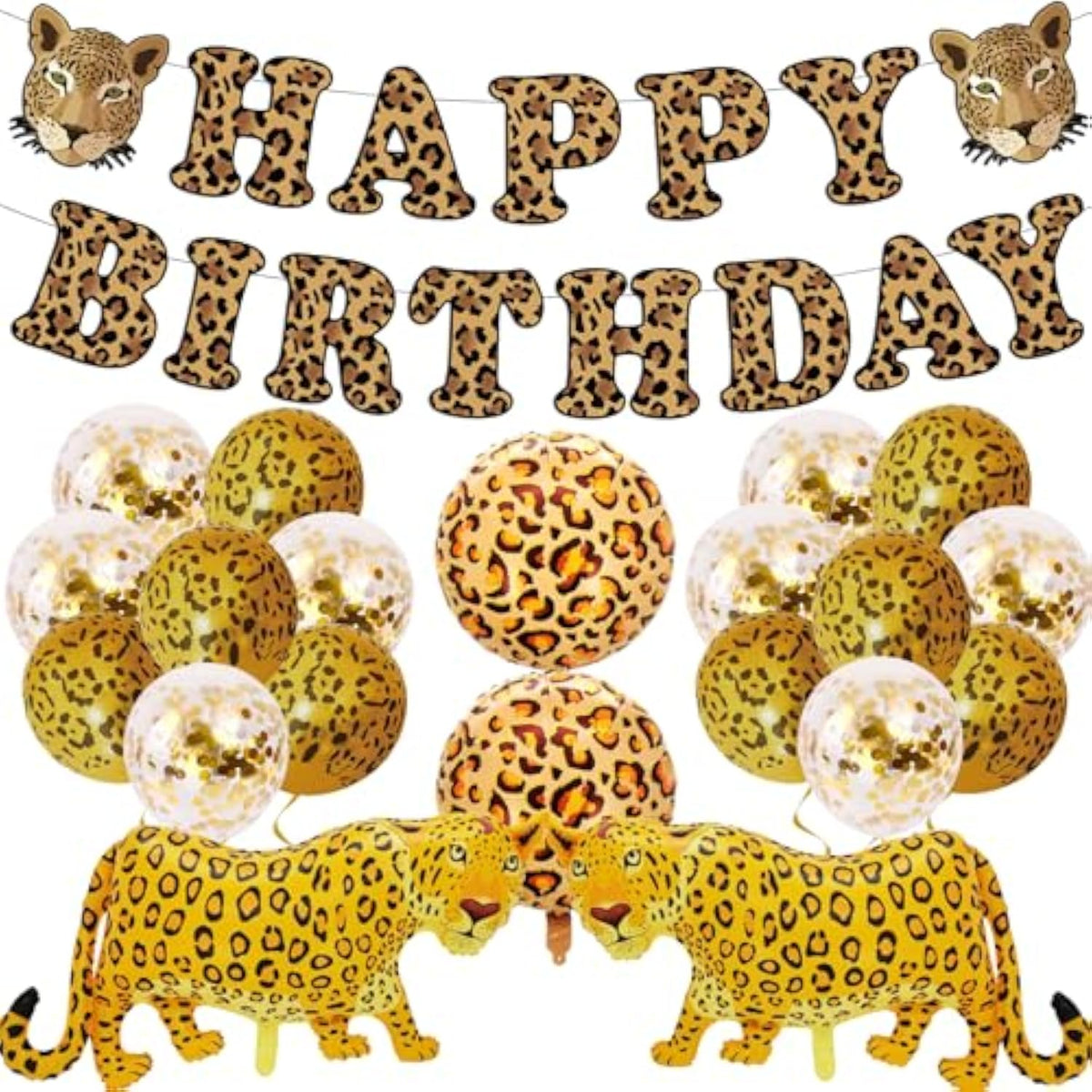 21 Pcs Cheetah Birthday Party Decorations Leopard Happy Birthday Banner Cheetah Gold Balloons Leopard Balloons For Boy Girl Baby Shower Party Supplies