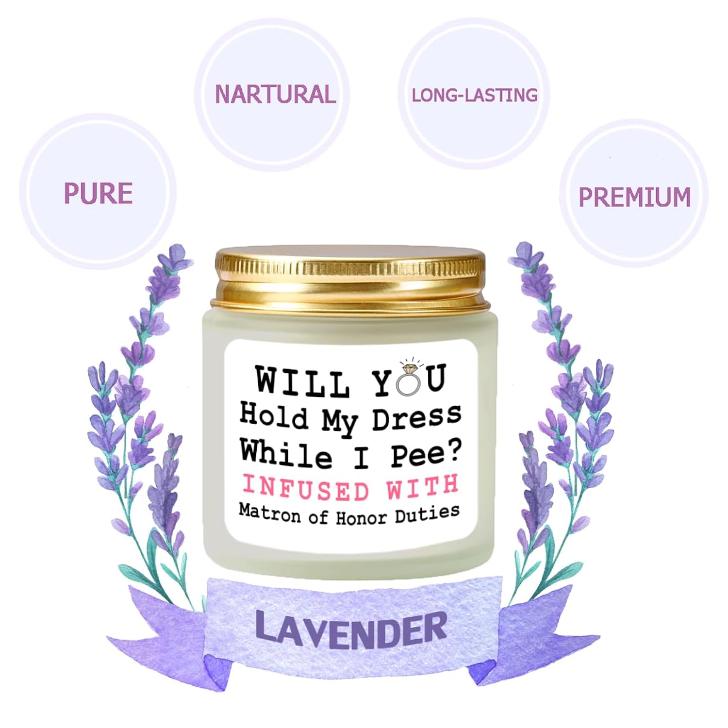 Scented Candle Matron Of Honor Proposal Gifts - Lavender Soy Wax Candle - Bridesmaid Proposal Gifts - Will You Be My Matron Of Honor Gift For Friends Girls Women 4Oz