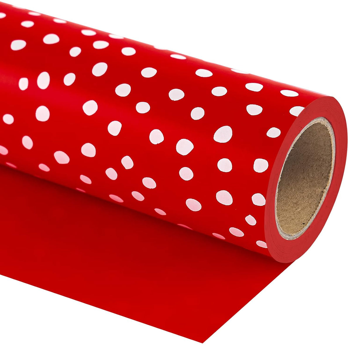 Reversible Wrapping Paper - Mini Roll - 17 Inch X 33 Feet - Red And Delicate Polka Dots Design For Birthday, Holiday, Wedding, Baby Shower