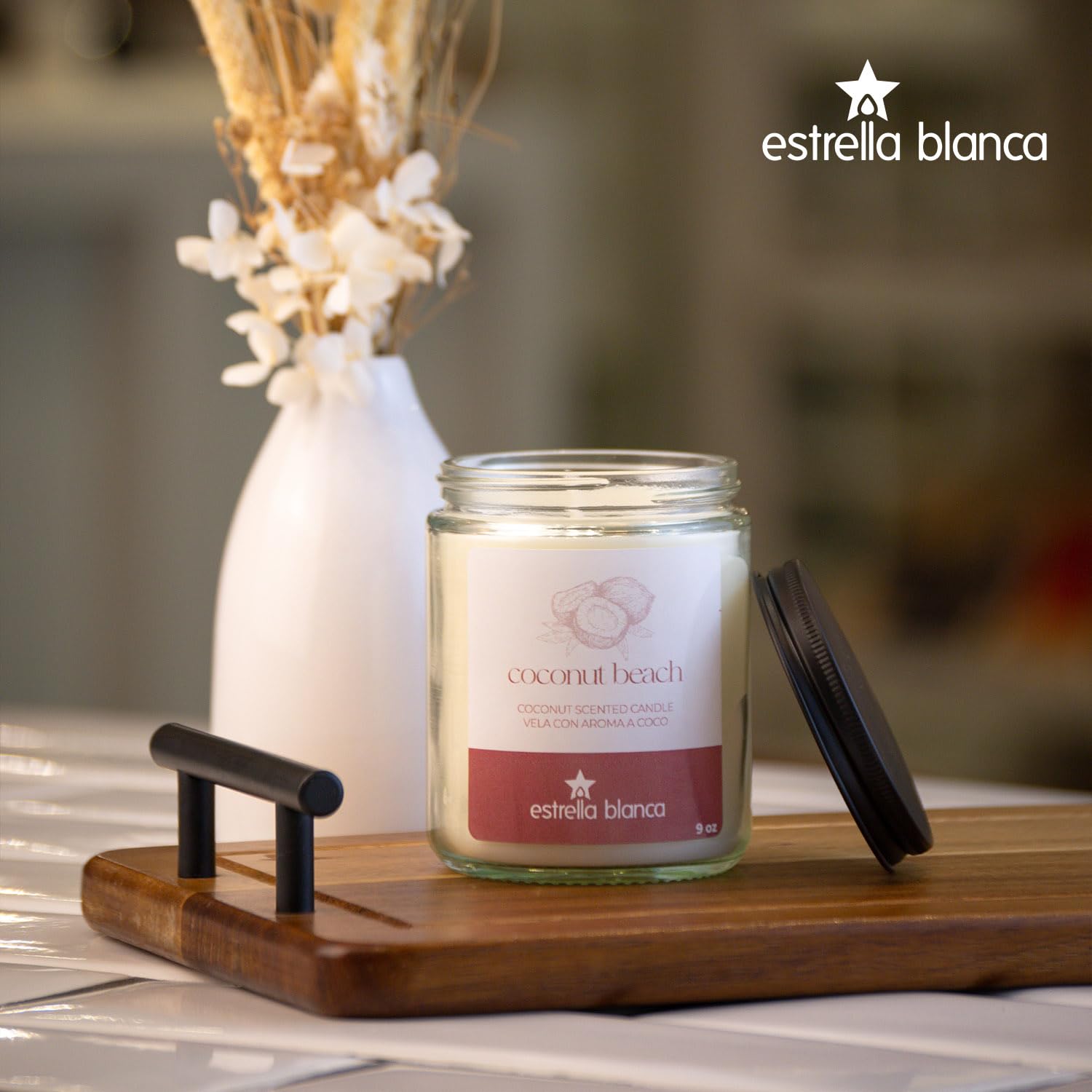Coconut Beach Scented Candle 9Oz, Tropical Soy Wax Candle For Home Scented, Up To 150 Hour Burn, Aromatherapy & Relaxation, Gift For Women & Men, Beach Decor Candle