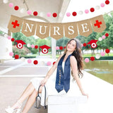Nurse Banner, 4 Pcs Nursing Party Decorations Burlap Bunting Pennant And Felt Graduation Cap With Red Pink White Pom Pom Ball Garland Congrats Grad For Thank You Nurses Lab Week College School Decor