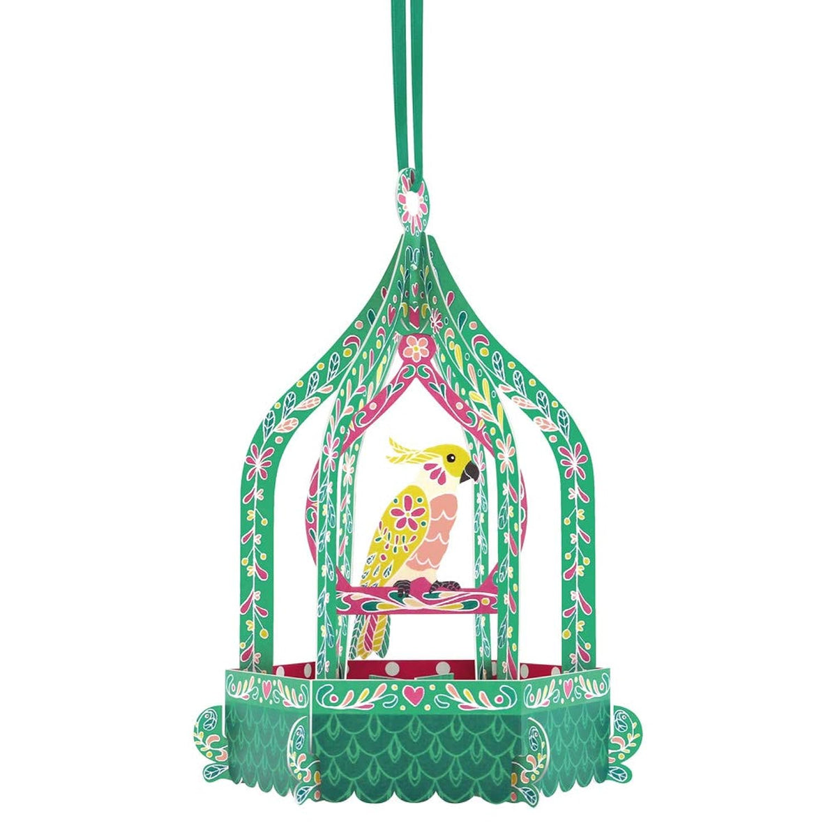 Boston International Santoro Chandelier 3D Hanging Pop-Up Greeting Card, Birdcage Cockatoo, 3.25 x 5 x 3.25, Birdcage Cockatoo