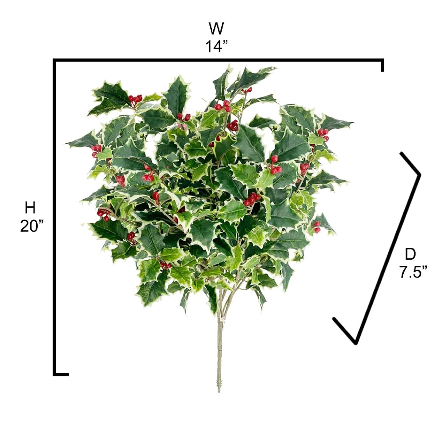 Artificial Holly Leaves With Berries Bush Bouquet - For Holiday Winter Christmas Home Decor, Faux Floral Arrangement For Crafts, Events, Funerals, Cemeteries - Set Of 2, Green