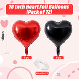 Red Black Heart Balloons, 18 Inch Red And Black Heart Shape Balloon, 12Pcs Black Red Helium Foil Love Heart Balloon For Birthday Bridal Shower Engagement Wedding Valentine Party Decorations