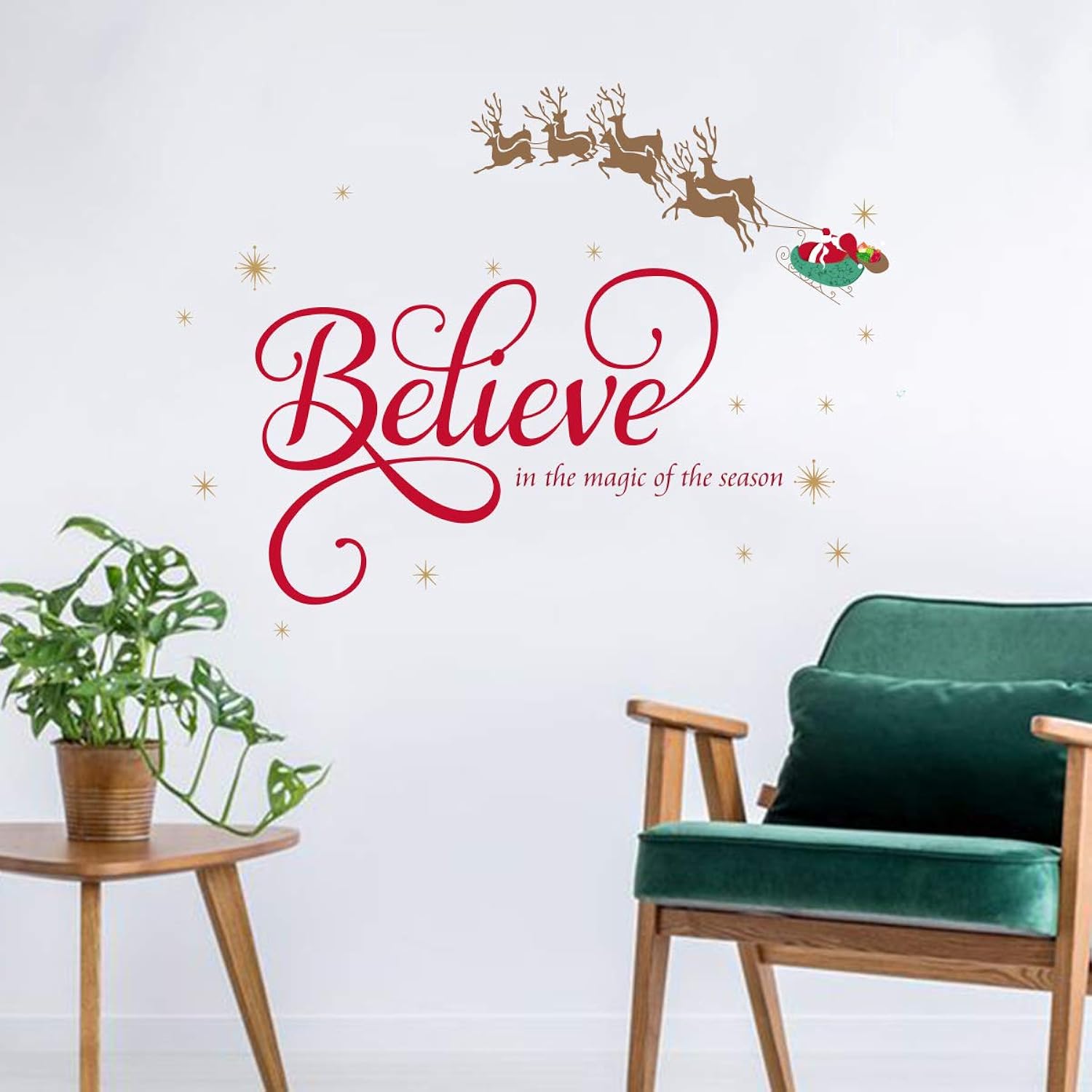 Believe Quote Wall Stickers Santa Claus Reindeer Snowfalkes Window Clings Decal For Showcase Home Decor Merry Christmas Decoration
