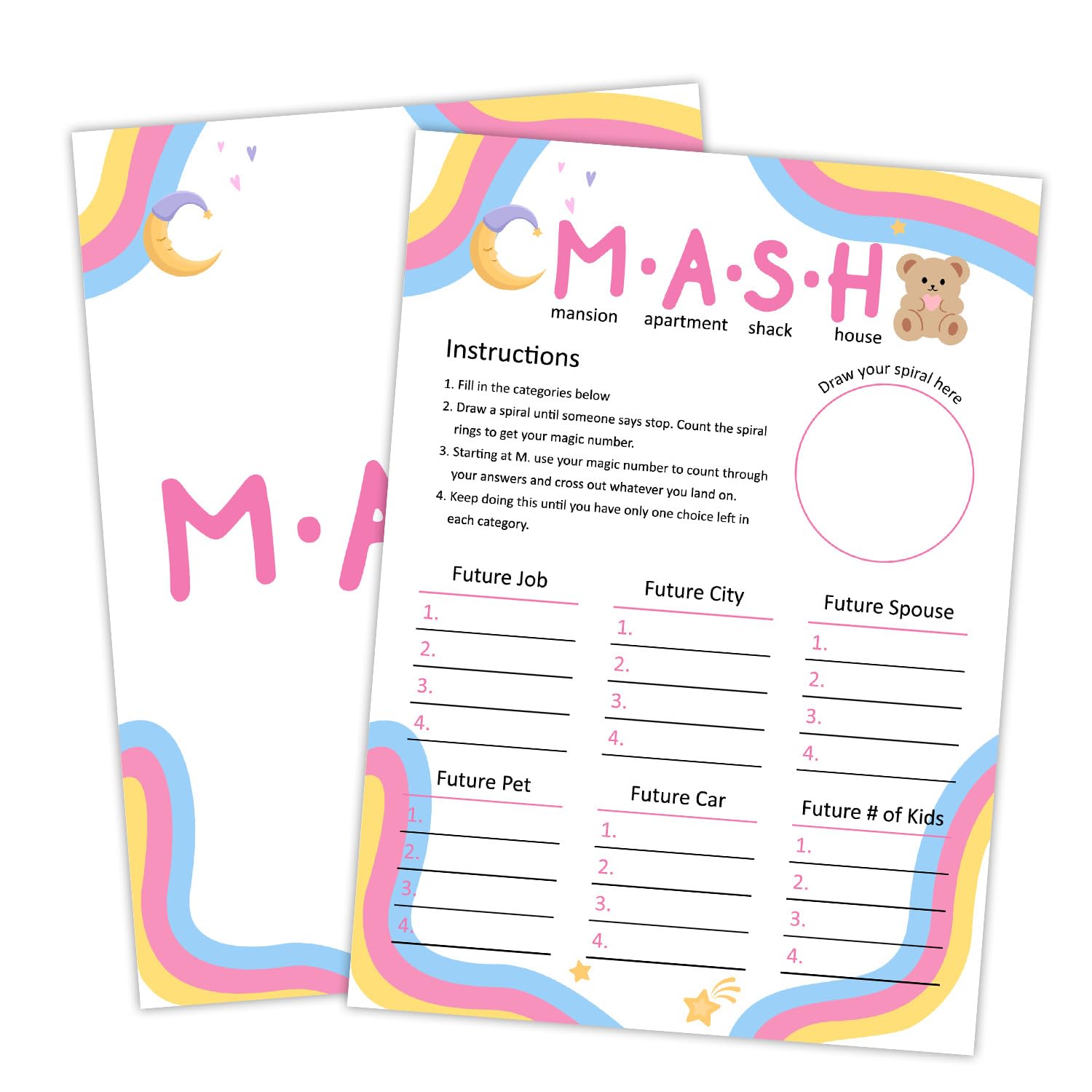 Slumber Party Games - M.A.S.H, Supplies For Girls Pajama Party Favor, Night Games For Teen Adult Birthday, Set Of 20 Sleepover Cards Activity /Sy01