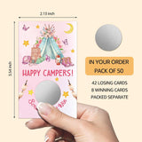 50 Pack Pink Happy Camper Theme Scratch Off Game, Pink Camping Sleepover Slumber Birthday Party Scratch Card For Baby Shower Bachelorette Party Lottery Group Camping Hunt Enterprises Activity