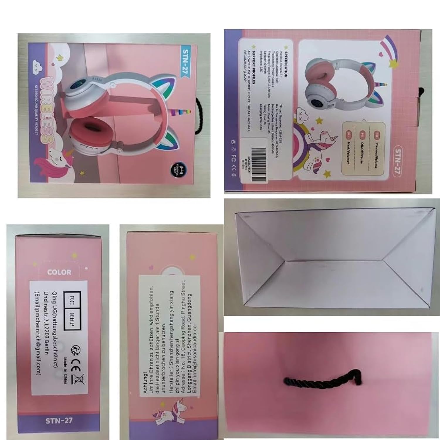 Unicorn Kids Headphones For Girls,Unicorn Bluetooth Headphones Foldable For Gi