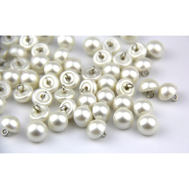 Pack Of 50Pcs 10Mm White Pearl Bead Cap Half Ball Dome Metal Circle Hook Butto