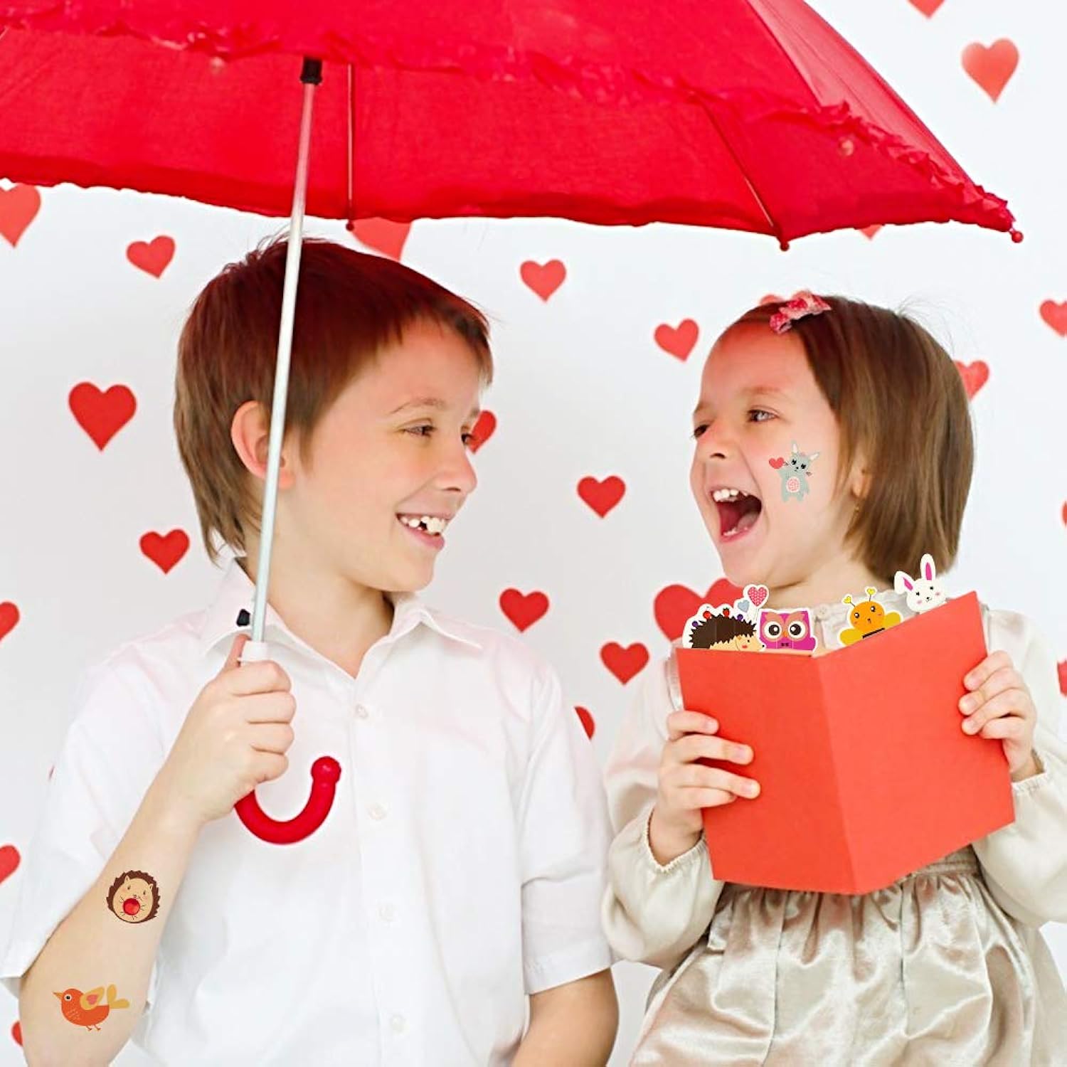 Valentines Day Cards For Kids 32 Packs With Animal Bookmarks + Temporary Tattoos + Envelopes, Valentines Day Greeting Cards, Kids Valentines Day Exchange Gift Cards For Classroom School Party Favors