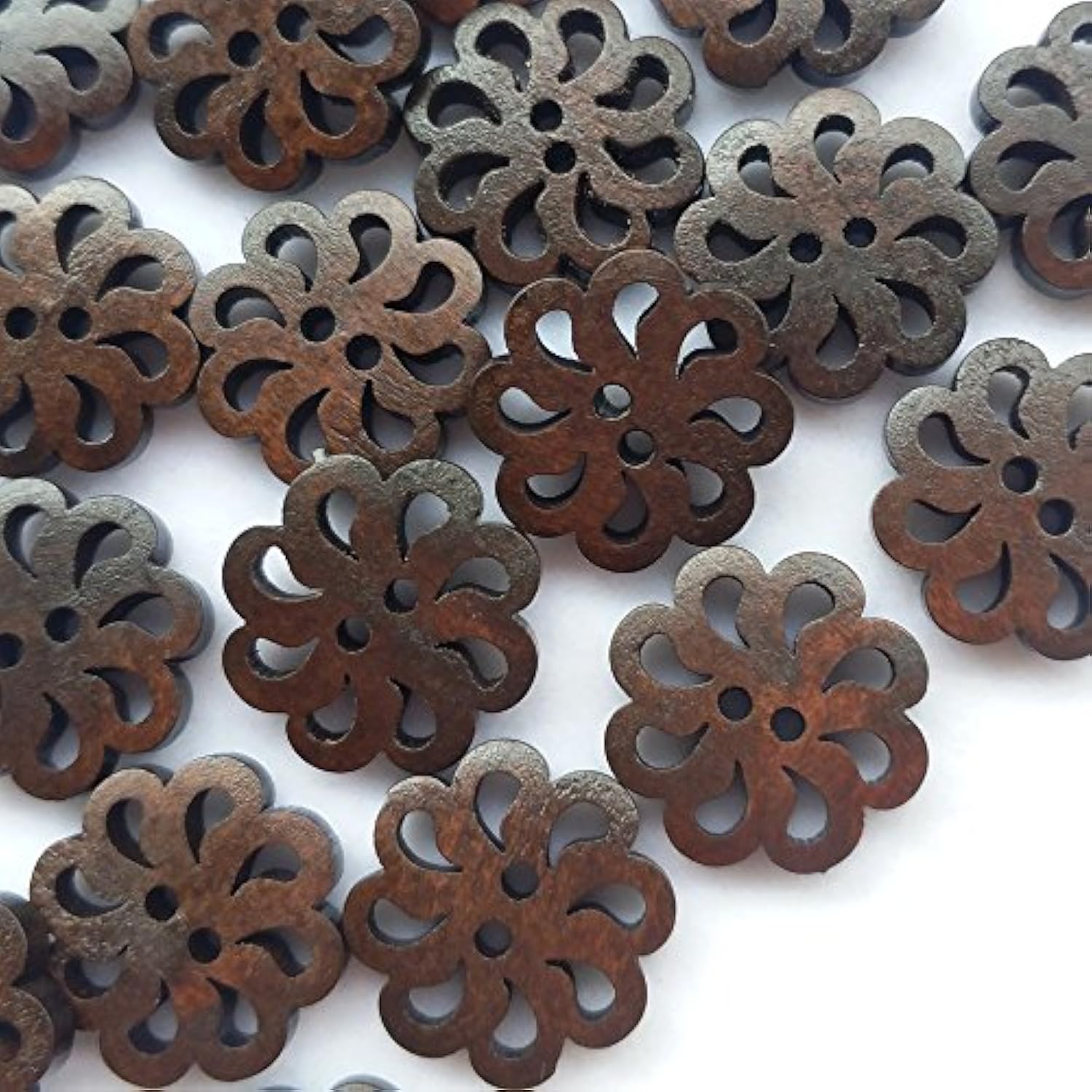 New Hollow Flower Wood Buttons 20Mm Sewing Craft Brown Wholesale 50Pcs