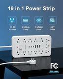 13 Outlet Surge Protector 6 USB Ports 3 USB C 2000J 6FT Cord White