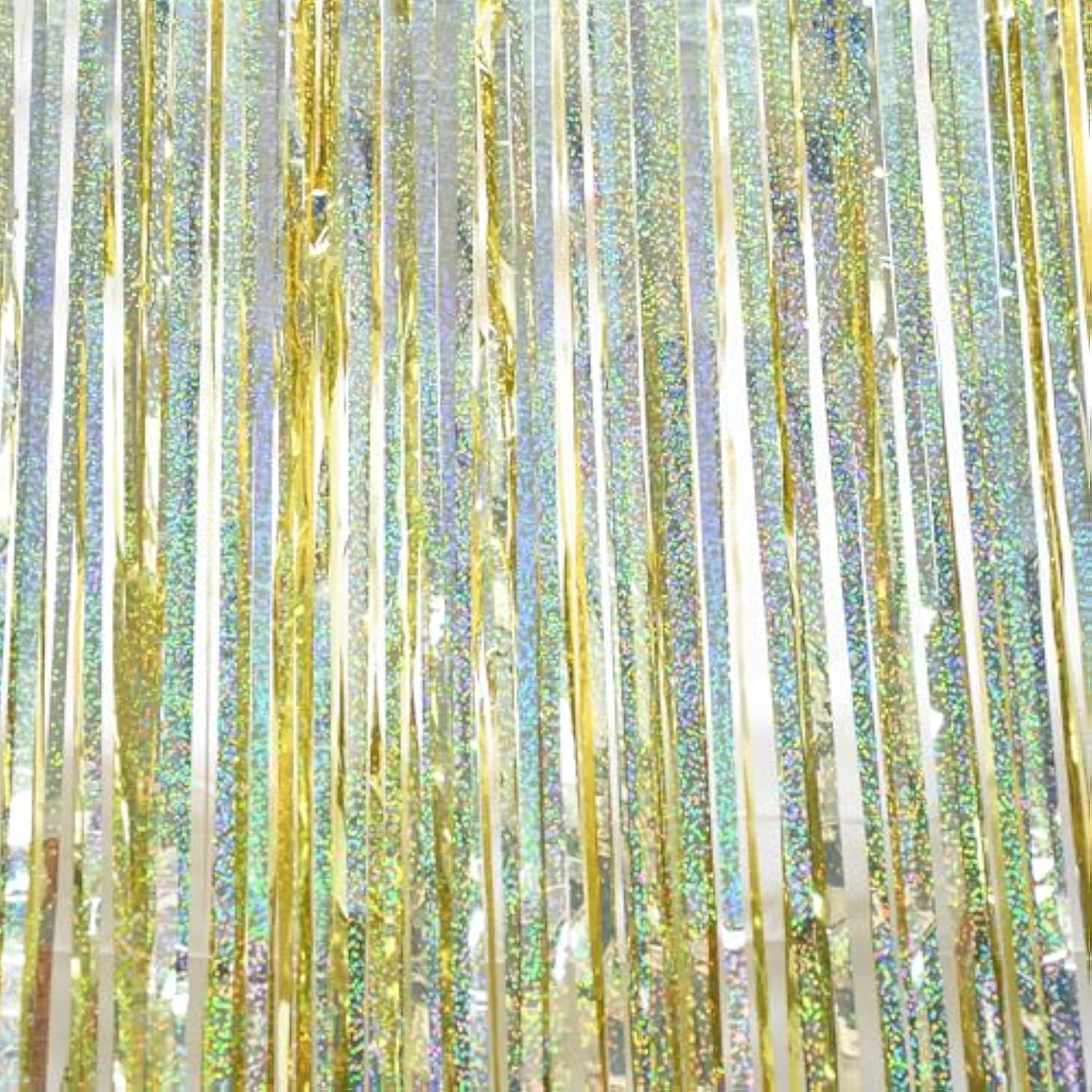 Gold Tinsel Streamers 2 Pack 3.2x8.2ft Metallic Party Backdrop