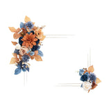 2Pcs Artificial Welcome Sign Swag Wedding Arch Flowers Backdrop Decorations Floral Garland Orange Terracotta Navy Blue Rose Ceremony Party Reception Board Door Wall Home Entryway Outdoor