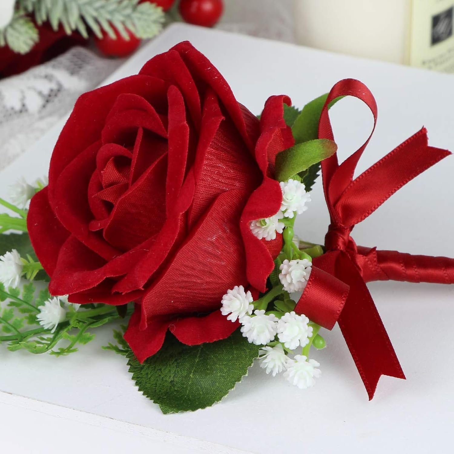 6Pcs Boutonnieres For Men Wedding Boutonnieres With Pins For Groom Red Rose Boutonnieres For Wedding Prom Homecoming Boutineers Flowers