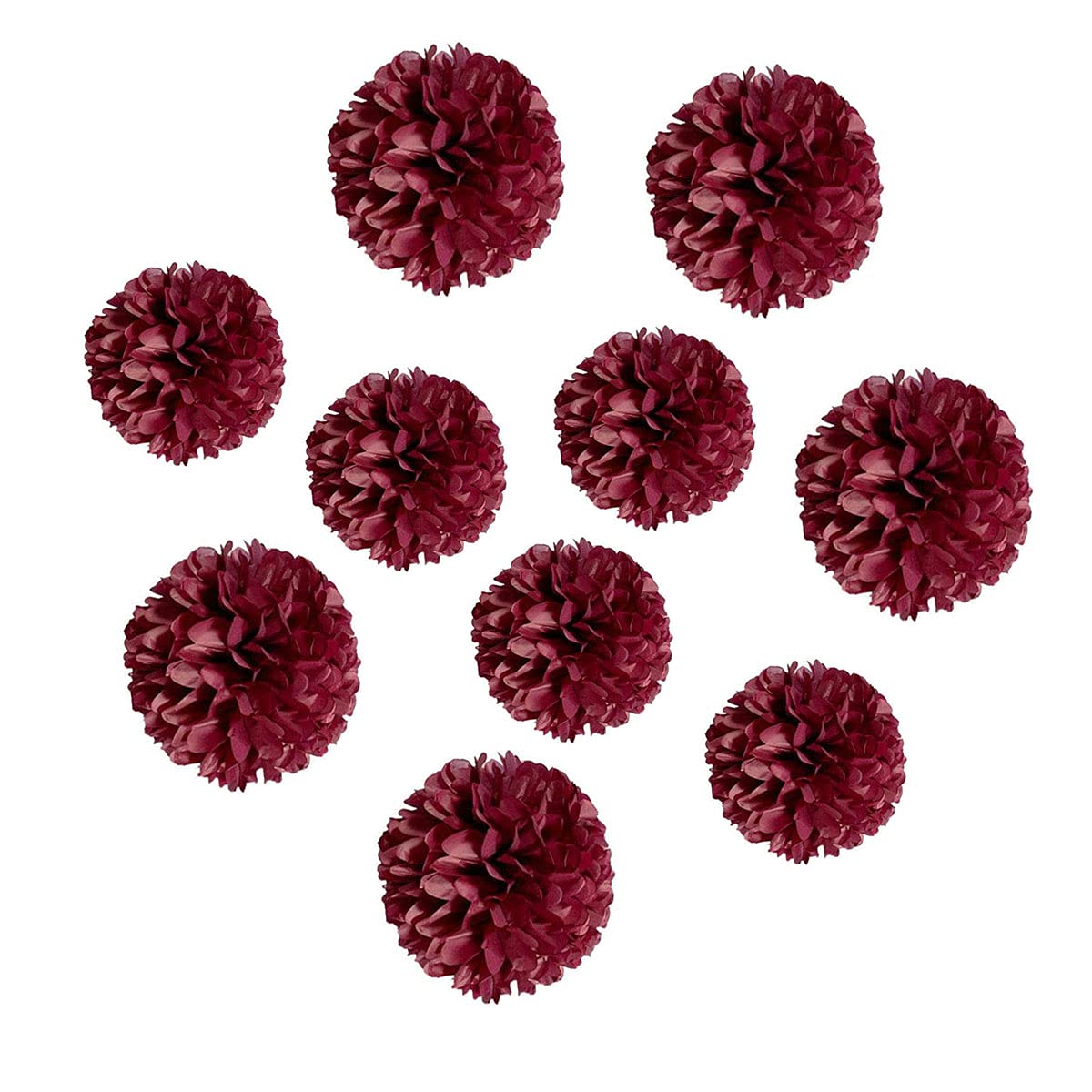 10pcs Burgundy Paper Pom Poms 8'' 10'' Tissue Paper Flowers Party Flowers