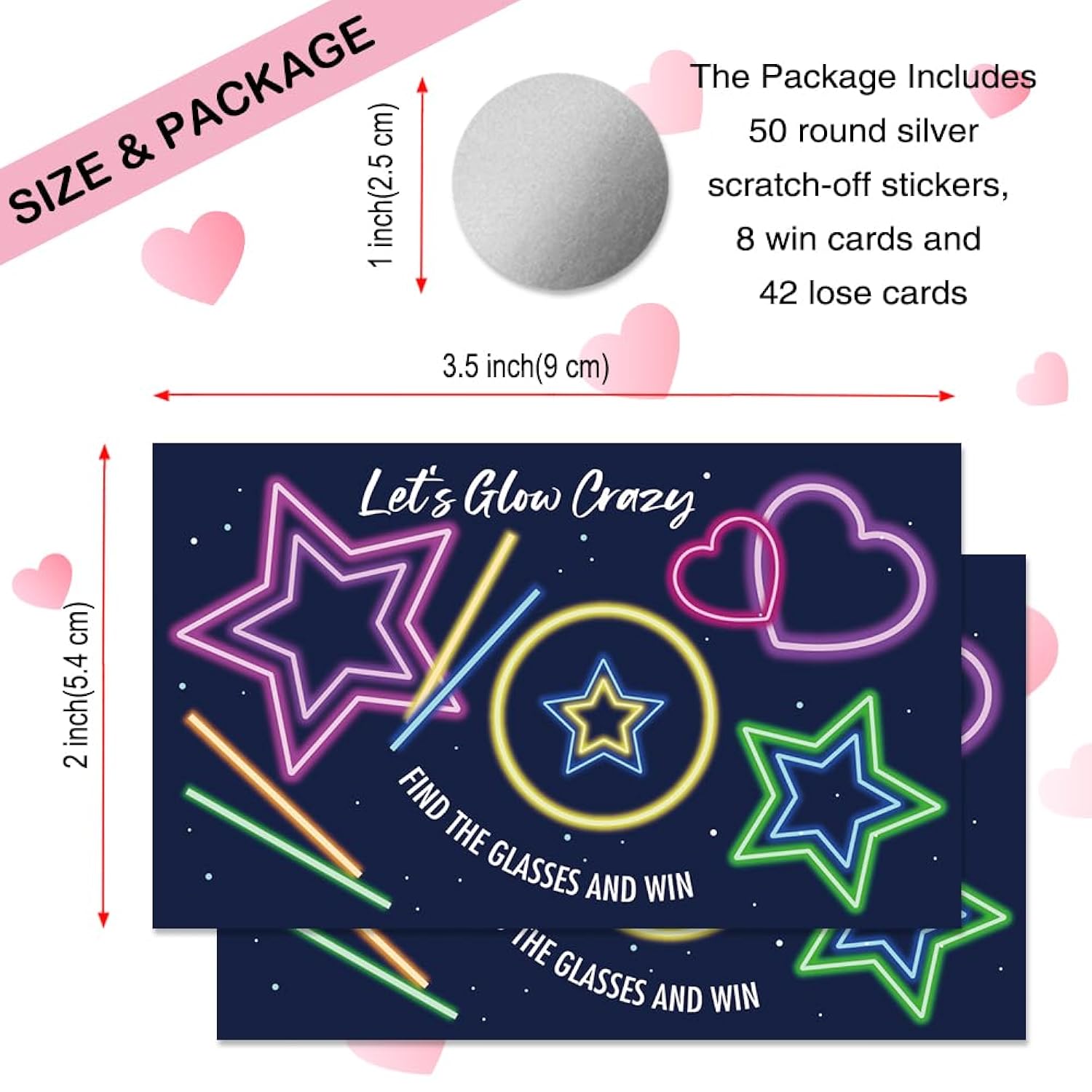 50 Psc Let'S Glow Crazy Scratch Off Game Cards, Scratch Cards For Wedding Birthday Glow Neon Party, Disco Raves Concert Camping Party Supplies, Concert Lottery Group Games Activity