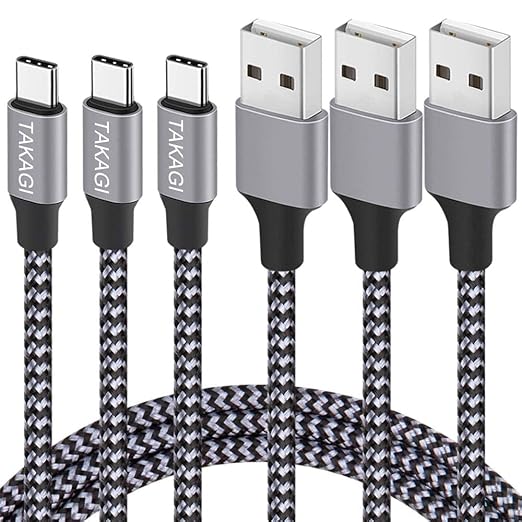 3 Pack USB A to USB C Fast Charging Cable 6FT Nylon Braided Charger for iPhone 17 16 15 Samsung Galaxy