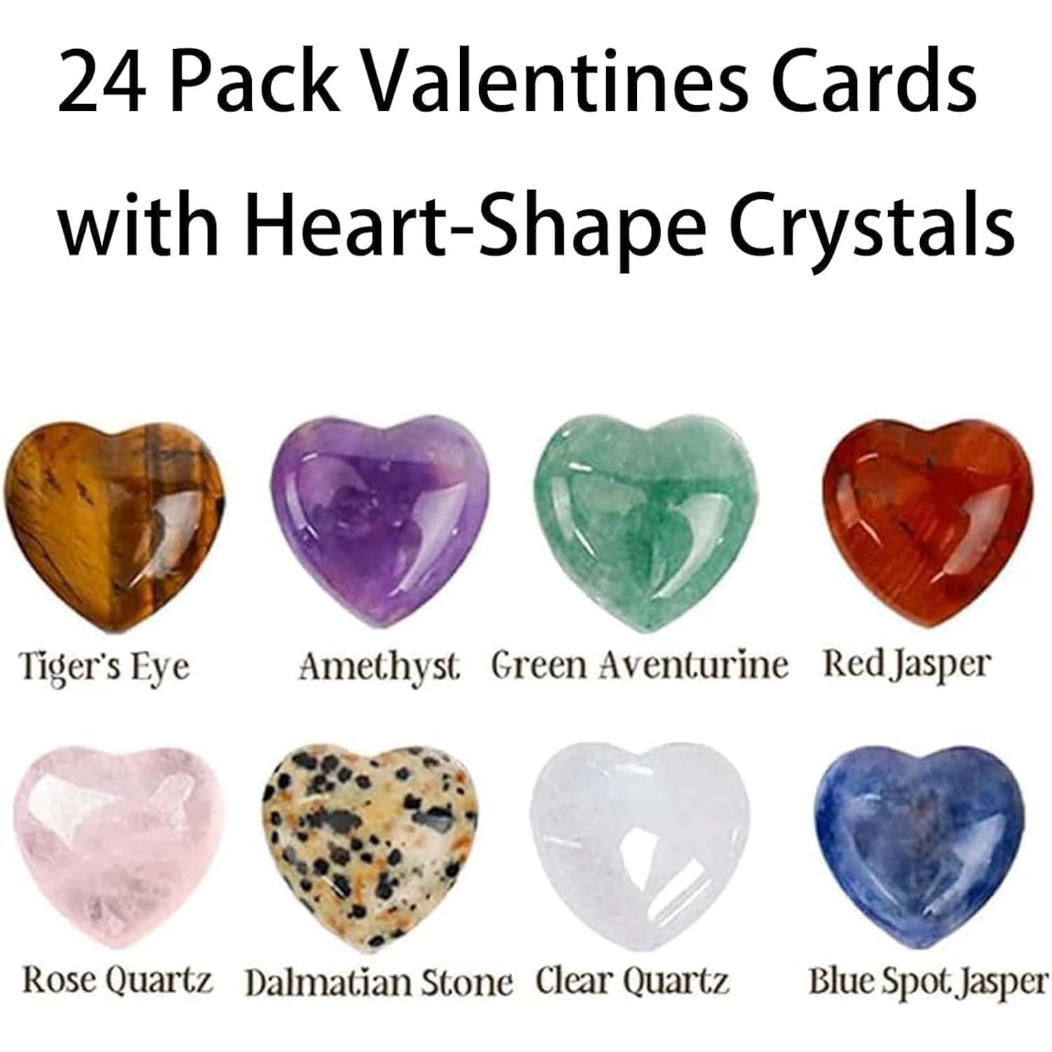 24 Pack Valentines Cards With Heartvalentine'S Day, Shaped Natural Crystal Gemstone Gift, Perfect For Boys And Girls As Valentine'S Day Exchange Gifts, Party Gifts, (Style 1)