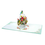 3D Bird And Flower Basket Pop Up Greeting Card For Birthday, Just Because, Thinking Of You, Retirement, Get Well, Congratulations, Cards Mother'S Day, Teacher'S Father'S Any Occasions, F18