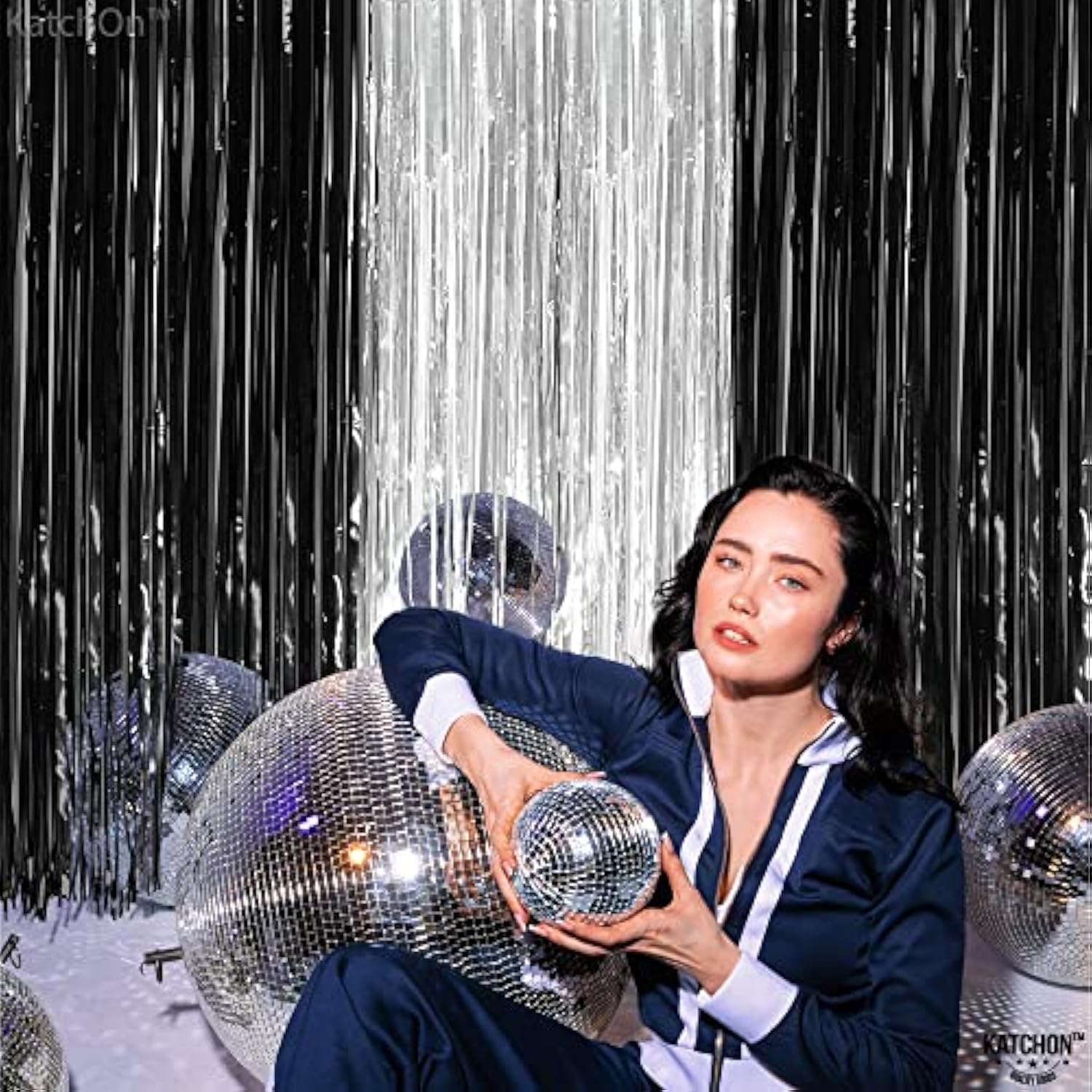 Xtralarge Black And Silver Backdrop - 3.2X8 Feet, Pack Of 3 | Black And Silver Foil Curtain For Black And Silver Party Decorations | Happy New Year Backdrop For Happy New Year Decorations