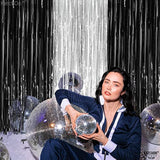 Xtralarge Black And Silver Backdrop - 3.2X8 Feet, Pack Of 3 | Black And Silver Foil Curtain For Black And Silver Party Decorations | Happy New Year Backdrop For Happy New Year Decorations
