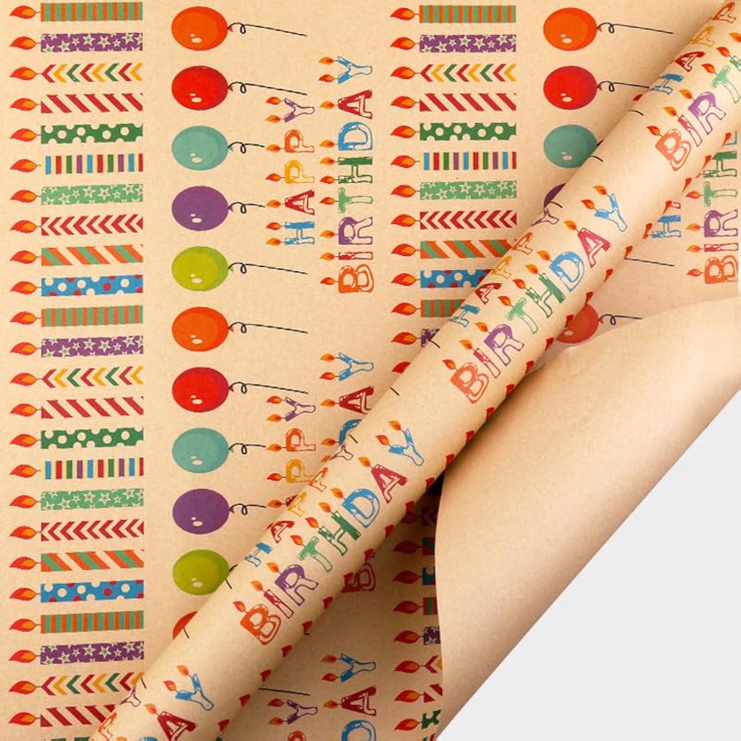 Birthday Wrapping Paper For Boys Girls Women Men,20 Sheets Gift Wrapping Paper With “Happy Birthday” Balloons, Colorful Stripes - Holiday Gift Wrap 27.5×19.7 Inches.