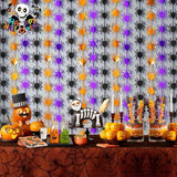 2 Pack Halloween Spider Foil Fringe Curtains 3.3x6.6ft Backdrop Orange Purple Black