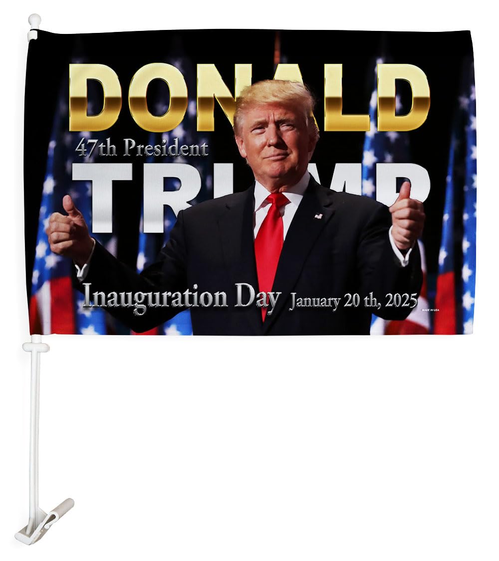 Inauguration Day 2025 Flag Trump Car Flags Bandera Para Carros Window Clip Pole Mount Kit President 47 Auto Decor MAGA Decorations Make America Great Again Republican Gift Made In USA
