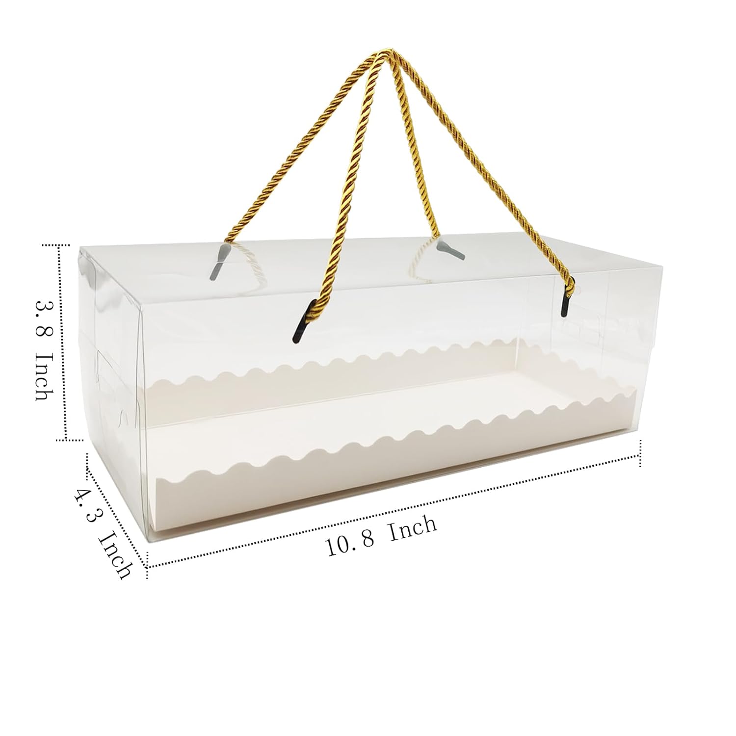 20 Pcs 10.8 Inch Clear Roll Cake Boxes With Gold Rope Handle & Cake Boards, Homemade & Bakery Transparent Plastic Gift Boxes?Easy Carrying, Storage Containers For Slice Cake, Christmas