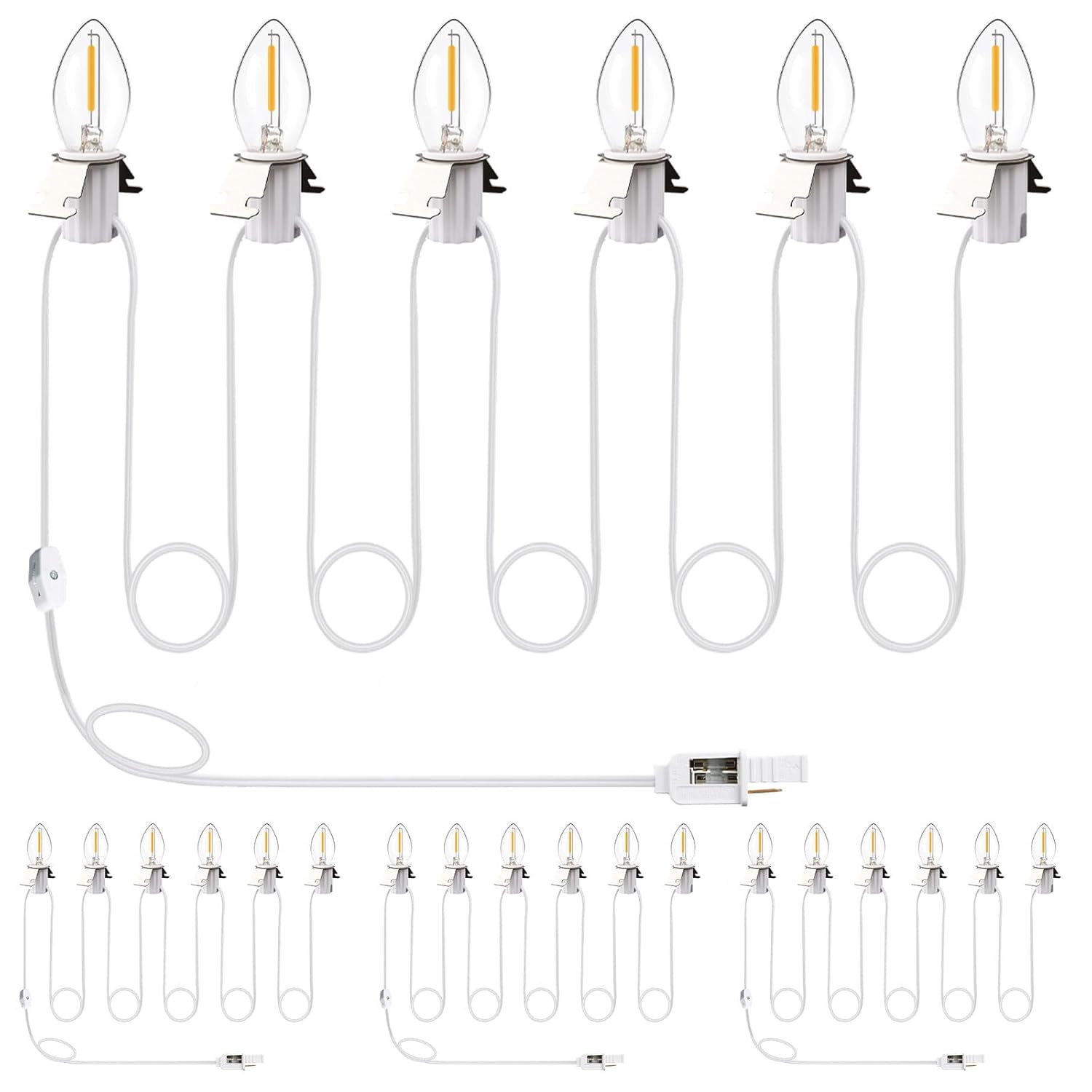 4 Pack Accessory Cord C7 Led Christmas Village String Lights With 6 Bulbs 11.5 Ft White Cord On/Off Switch For Christmas