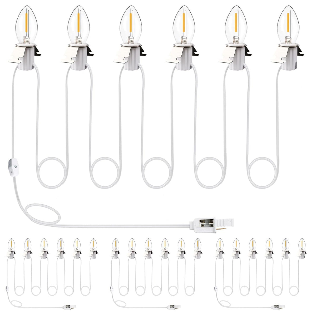 4 Pack Accessory Cord C7 Led Christmas Village String Lights With 6 Bulbs 11.5 Ft White Cord On/Off Switch For Christmas