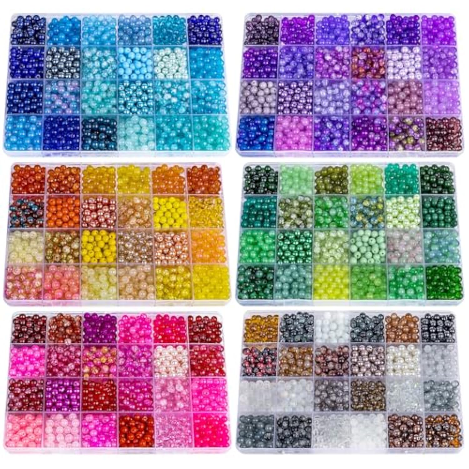 7200PCS 6mm Glass Beads Kit, 144 Colors for Jewelry & Bracelet Making