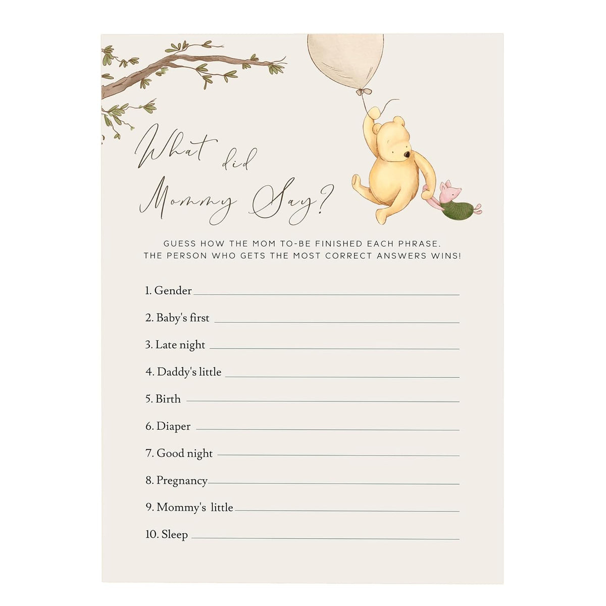 Winnie The Pooh Baby Shower Game Cards, What Did Mommy Say, Set Of 30, Party Games & Activities, Decorations
